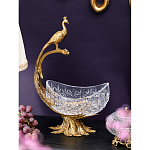 Чаша из прозрачного стекла на бронзовой подставке в виде павлина с рельефным хвостом Eden Garden варинант исполнения - 2 | Loft Concept в Перми