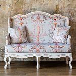 Двухместный диван из массива бука серый с растительным орнаментом Raffael Blue Grey Sofa варинант исполнения - 10 | Loft Concept в Перми