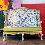 Диван из натурального бука бежевый с изображением птиц и цветов Beige Green Chinoiserie Garden Sofa варинант исполнения - 11 | Loft Concept в Перми