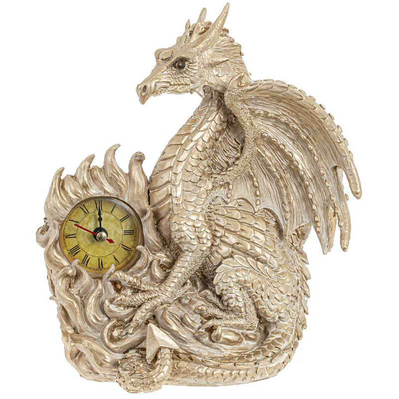 Часы в виде дракона Light Gold Dragon Clock Золотой в Перми | Loft Concept 