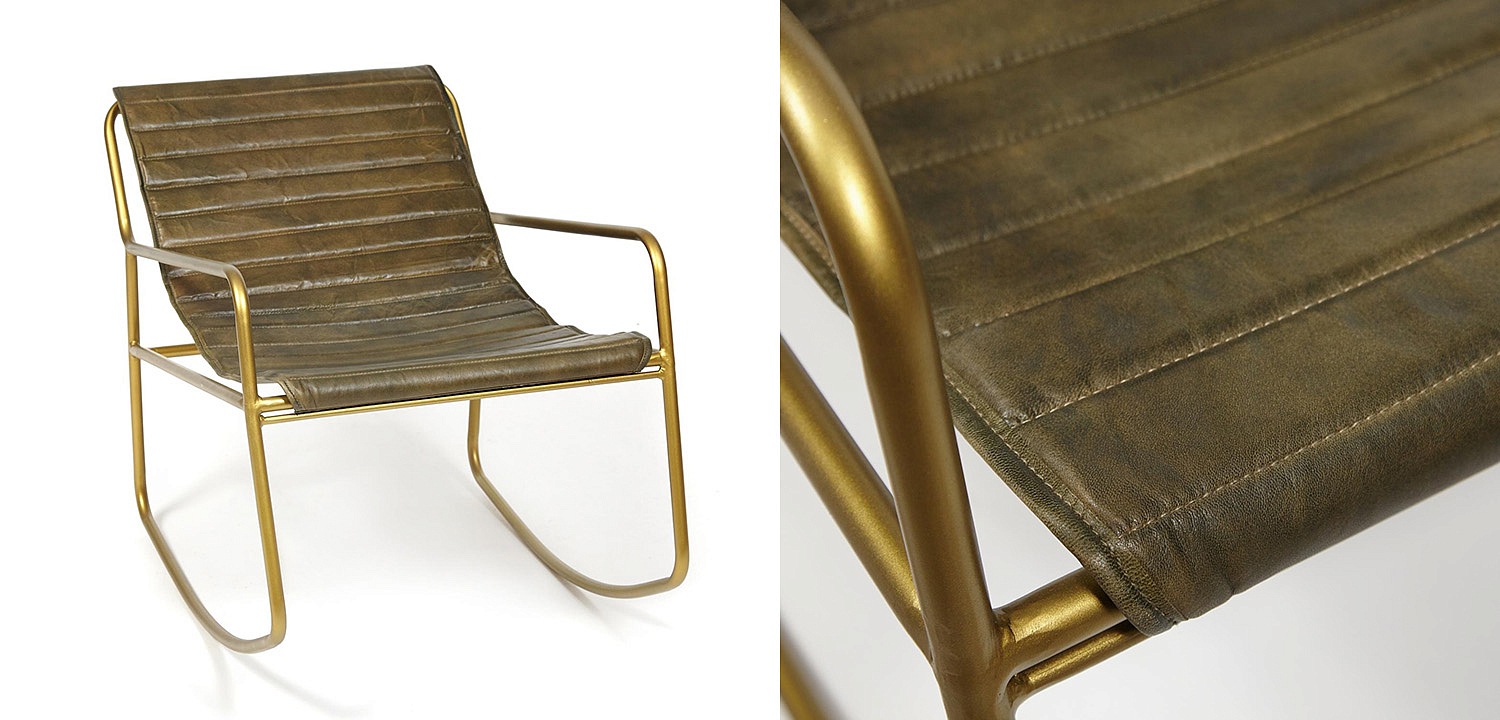 Кресло-качалка Industrial buffalo leather rocking chair Кресло-качалка Industrial buffalo leather rocking chair - Loft-Concept в Перми