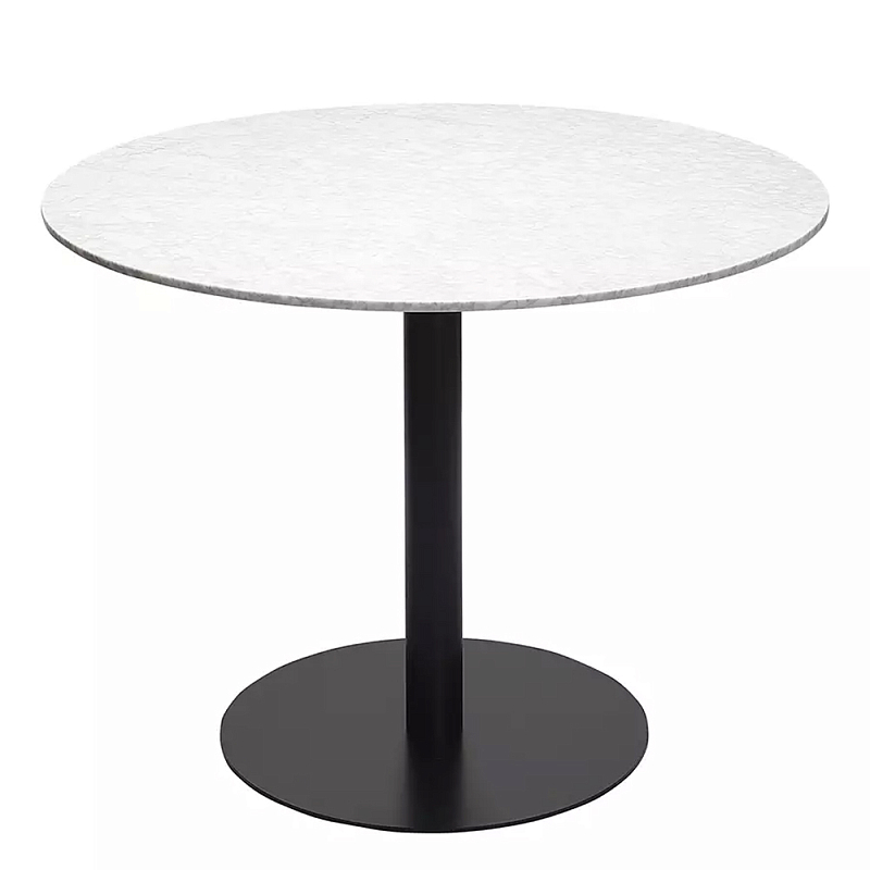 Круглый обеденный стол с белой мраморной столешницей White Tabletop on Black Base Белый Черный в Перми | Loft Concept 