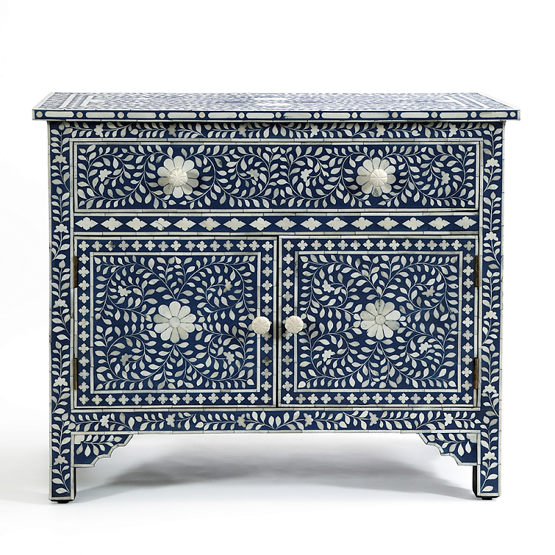 Комод инкрустация костью ORIENTAL Indian синий орнамент Синий в Перми | Loft Concept 