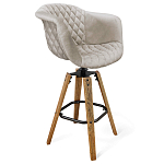 Барный стул со спинкой и мягкой обивкой с ромбами на 4-х деревянных ножках Бежевый Велюр Ava Charm варинант исполнения - 1 | Loft Concept в Перми