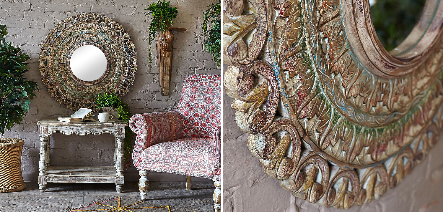 Зеркало в резной раме Manjula Grey Mango Carved Mirror Зеркало в резной раме Manjula Grey Mango Carved Mirror - Loft-Concept в Перми
