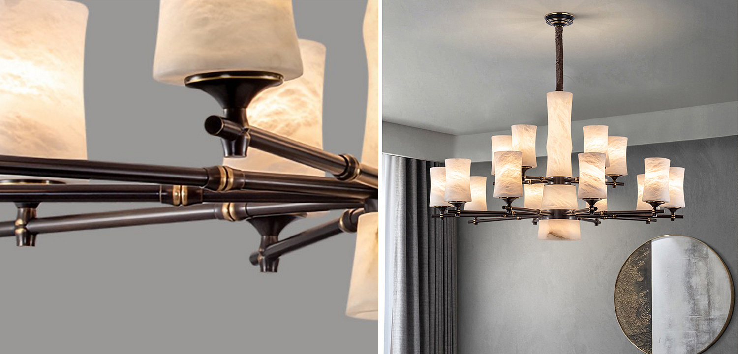 Дизайнерская люстра 15 плафонов из натурального мрамора Marble Shades Chandelier Дизайнерская люстра 15 плафонов из натурального мрамора Marble Shades Chandelier - Loft-Concept в Перми
