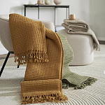 Плед из шерсти цвета охры с бахарамой Waffle Comfort варинант исполнения - 7 | Loft Concept в Перми