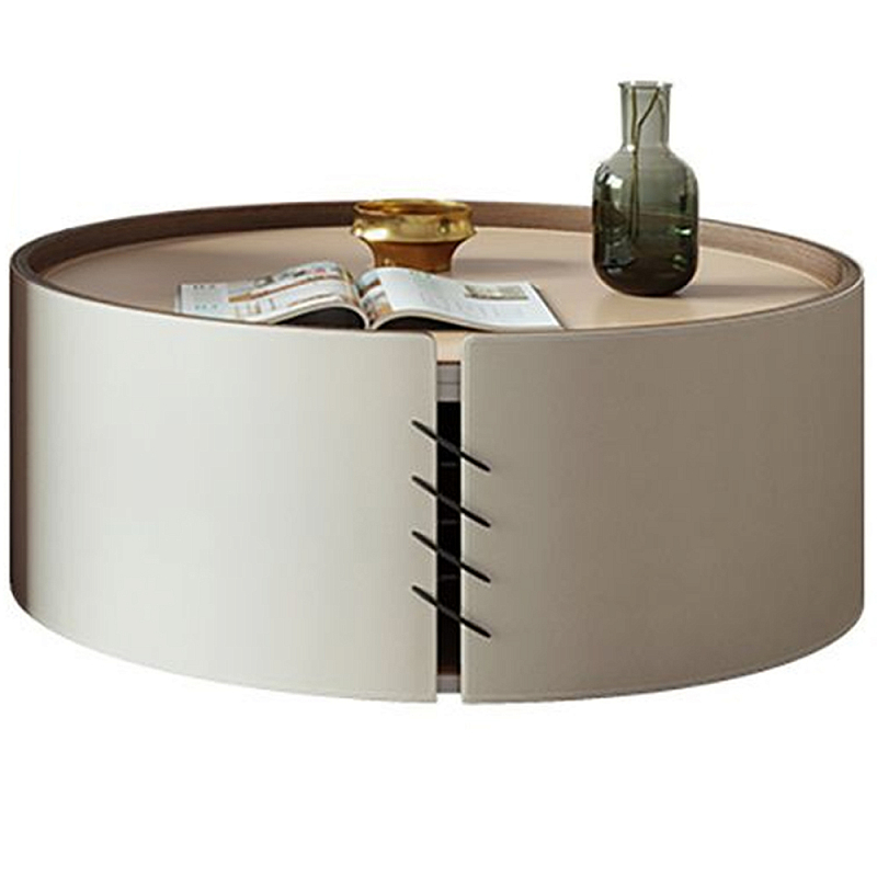 Круглый кофейный стол Baxter Leather Coffee Table Кремовый Бежевый Круглый кофейный стол Baxter Leather Coffee Table Кремовый Бежевый в Перми | Loft Concept