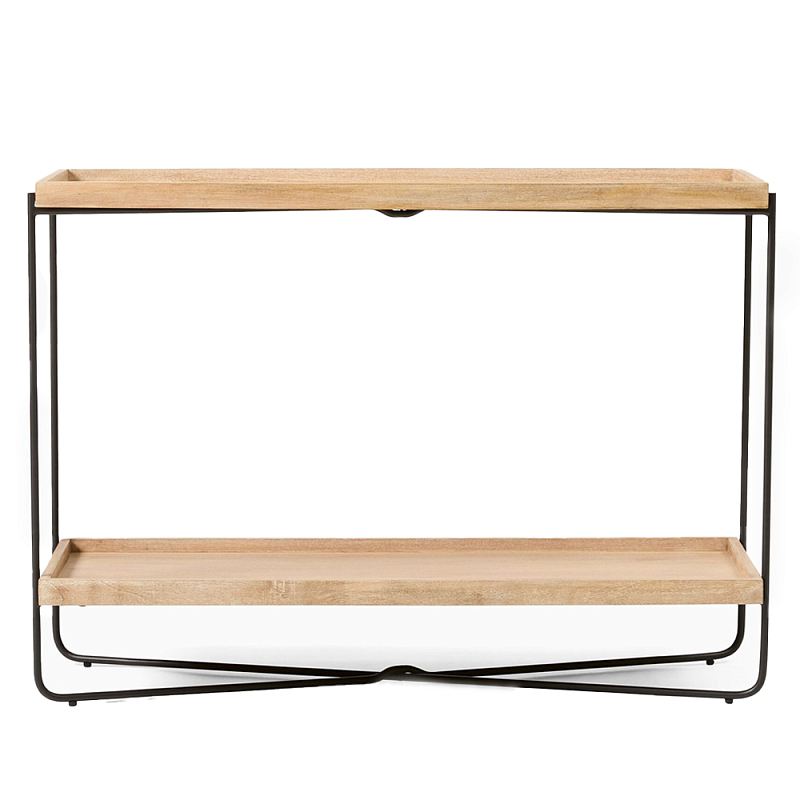 Консоль деревянной столешницей и полкой Wooden Table Top and Shelf Бежевый Черный Консоль деревянной столешницей и полкой Wooden Table Top and Shelf Бежевый Черный в Перми | Loft Concept