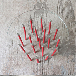 Дизайнерский журнальный стол с круглой прозрачной столешницей и основанием в виде красных металлических тросов Wires варинант исполнения - 4 | Loft Concept в Перми