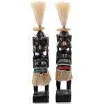 Комплект из 2-х деревянных статуэток Asmat Straw Headdress Statuettes Black Colorful Tattoo варинант исполнения - 1 | Loft Concept в Перми