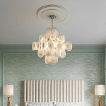 Люстра  с каскадом из круглых декоративных элементов  White Clear Glass Chandelier варинант исполнения - 5 | Loft Concept в Перми