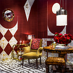 Обои ручная роспись в стиле Арт-деко Assemblage Original colourway on red silk dupion варинант исполнения - 1 | Loft Concept в Перми