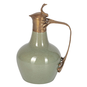 Кувшин зеленого цвета из фарфора с бронзовой крышкой и изогнутой ручкой Eden Garden porcelain and bronze