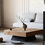 Дизайнерский журнальный стол квадратный с черным трапециевидным основанием Wokab варинант исполнения - 3 | Loft Concept в Перми