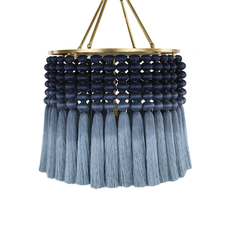 Люстра синяя плетеная с кисточками Boho Tassel Chandelier Синий Голубой Латунь Люстра синяя плетеная с кисточками Boho Tassel Chandelier Синий Голубой Латунь в Перми | Loft Concept