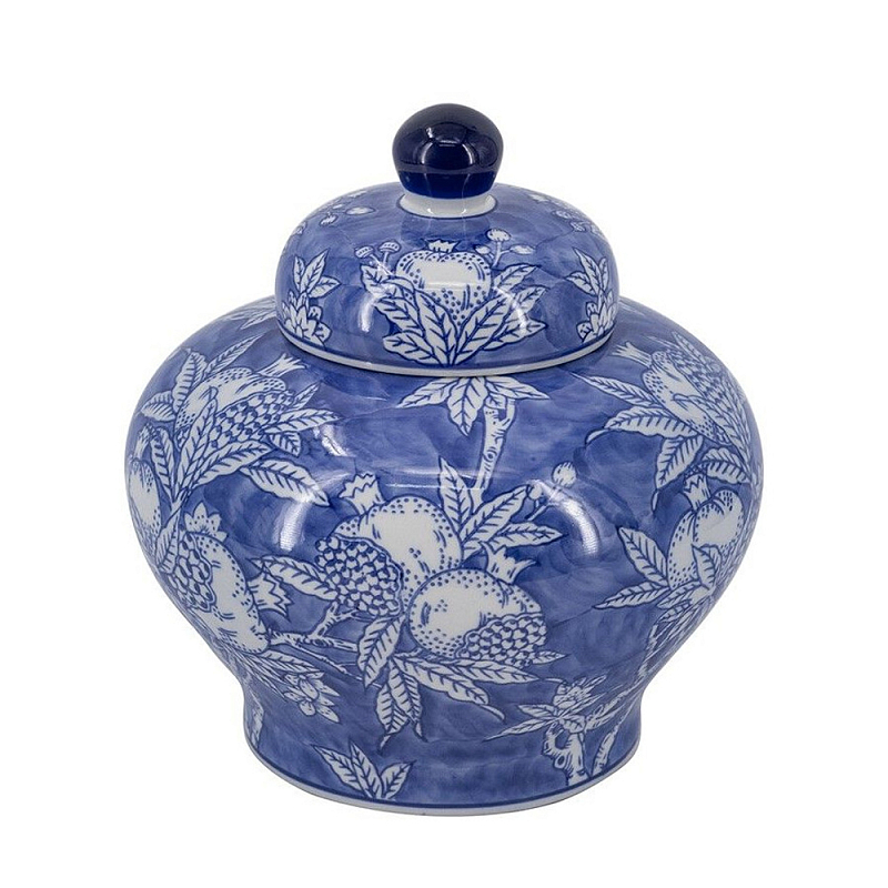 Ваза с крышкой в китайском стиле Гранатовое дерево Blooming Pomegranate Синий Белый в Перми | Loft Concept 