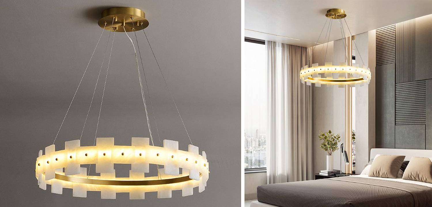 Дизайнерская светодиодная люстра с пластинами из натурального мрамора Marble Plates Chandelier Дизайнерская светодиодная люстра с пластинами из натурального мрамора Marble Plates Chandelier - Loft-Concept в Перми