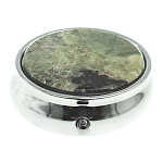 Таблетница карманная круглая с 3-мя отделениями с зеркалом и накладкой из натурального камня Апатит Желтый Silver Stone Pillboxes варинант исполнения - 3 | Loft Concept в Перми