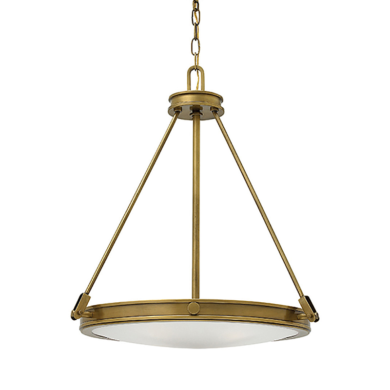 Люстра подвесная цвета латунь с плоским круглым матовым стеклянным плафоном на цепи Hinkley Латунь Белый Бежевый в Перми | Loft Concept 