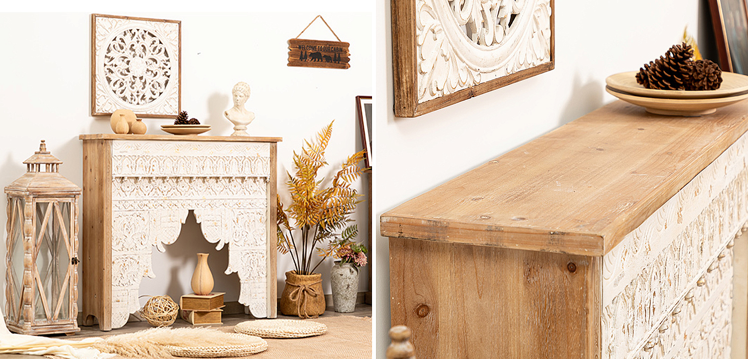 Консоль Indian Antique White Furniture Shakti Console Консоль Indian Antique White Furniture Shakti Console - Loft-Concept в Перми