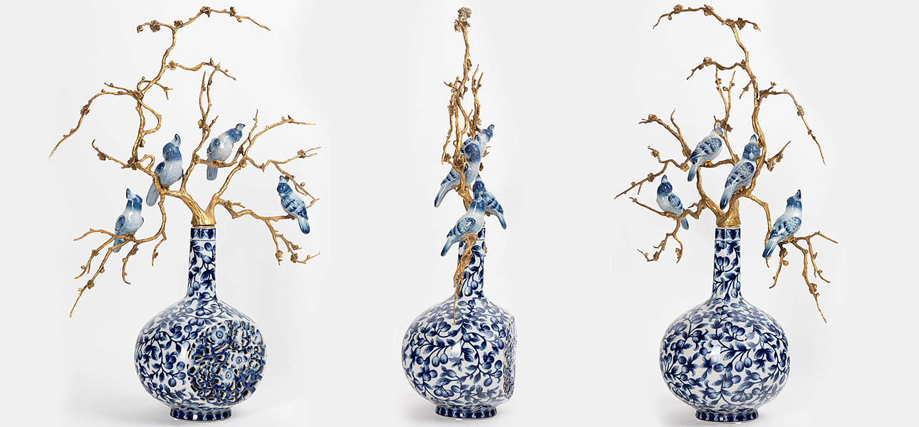 Ваза фарфоровая с орнаментом с фигурками птиц Porcelain Bird Ваза фарфоровая с орнаментом с фигурками птиц Porcelain Bird - Loft-Concept в Перми