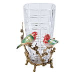 Ваза стеклянная прозрачная с бронзовым основанием в виде ветвей и фарфоровыми птичками Eden Garden варинант исполнения - 1 | Loft Concept в Перми