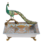 Блюдо квадратное с павлином на бронзовых ножках Eden Garden варинант исполнения - 1 | Loft Concept в Перми