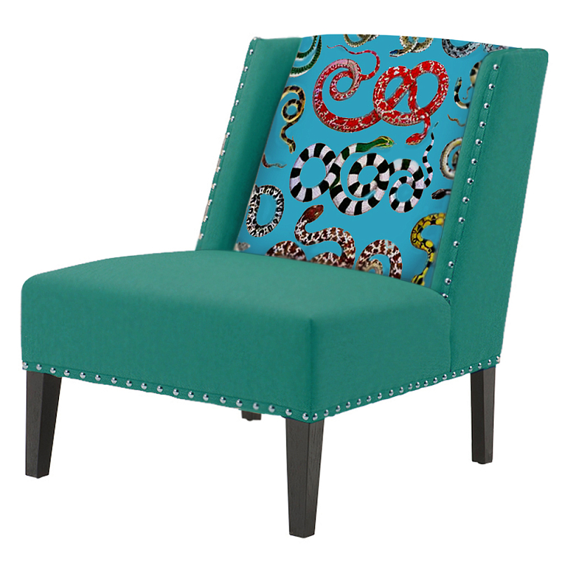 FUN Armchair Snakes Turquoise Дизайнерское кресло с цветным принтом Бирюзовый в Перми | Loft Concept 