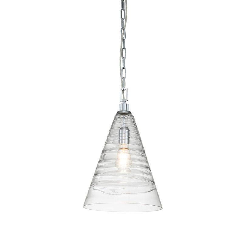 Подвесной светильник с прозрачным рельефным стеклянным плафоном в форме конуса Feiss Прозрачное Стекло Хром в Перми | Loft Concept 