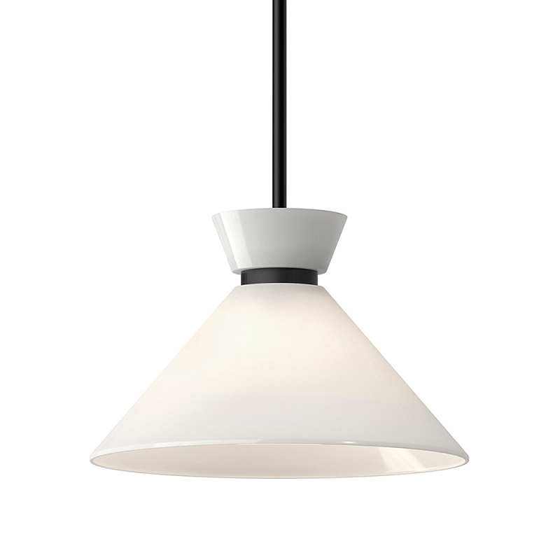 Подвесной светильник с белым стеклянным конусным плафоном Alora Mood Черный Золотой Белый в Перми | Loft Concept 