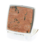 Таблетница карманная квадратная с 2-мя отделениями с зеркалом и накладкой из натурального камня Пегматит Silver Stone Pillboxes варинант исполнения - 2 | Loft Concept в Перми