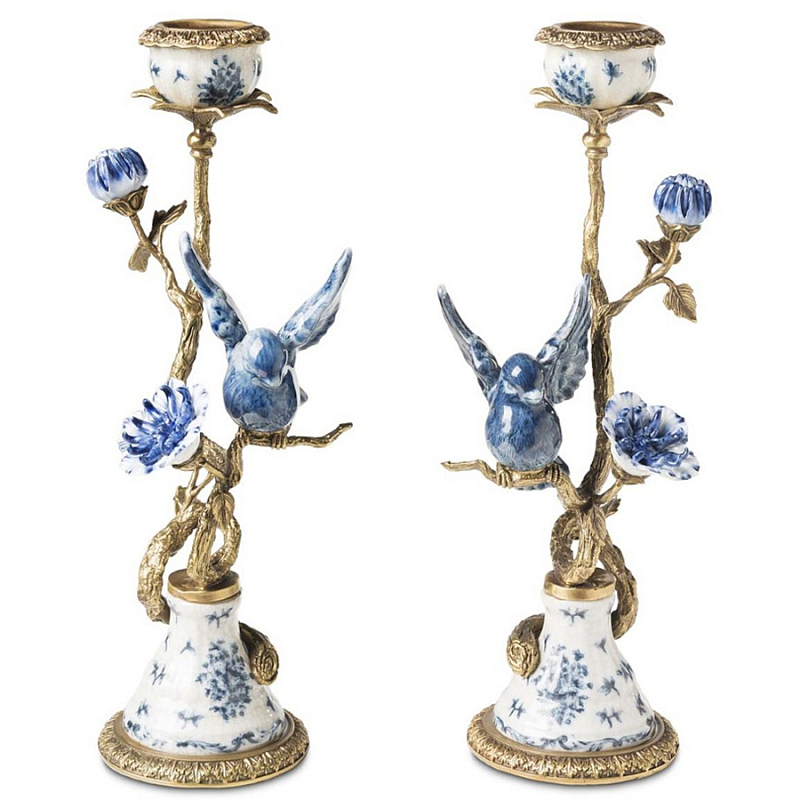 Подсвечник Candleholder Birds Atlanta Set 2 Pcs Синий Бронза Белый в Перми | Loft Concept 