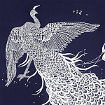 Обои ручная роспись в стиле Арт-деко Whistler Peacocks Special Colourway on Empire Blue dyed silk варинант исполнения - 1 | Loft Concept в Перми