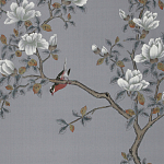 Обои ручная роспись Japanese Garden Original colourway on Gun Metal dyed silk варинант исполнения - 2 | Loft Concept в Перми