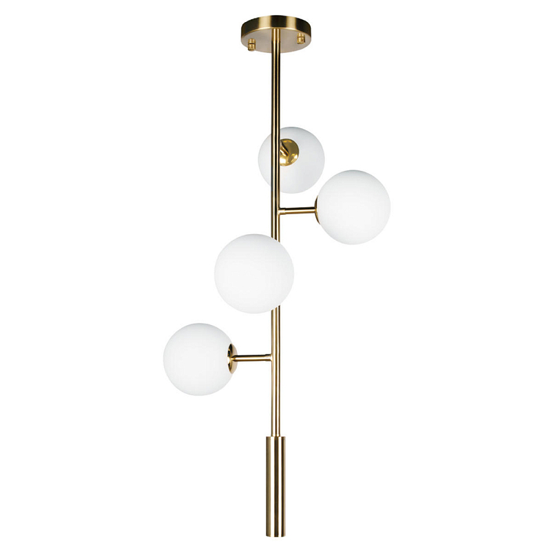 Люстра на штанге с 4-мя белыми шарообразными плафонами Bubble Chandelier Белый Золотой Люстра на штанге с 4-мя белыми шарообразными плафонами Bubble Chandelier Белый Золотой в Перми | Loft Concept