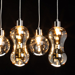 Люстра с 3-мя плафонами волнообразной формы цвета янтарь и 2-мя прозрачными шарообразными плафонами Lucid Rain  варинант исполнения - 5 | Loft Concept в Перми