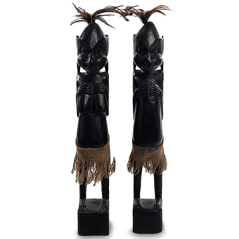 Комплект из 2-х деревянных статуэток Asmat Wooden Statuettes Black Черный Коричневый Комплект из 2-х деревянных статуэток Asmat Wooden Statuettes Black Черный Коричневый в Перми | Loft Concept