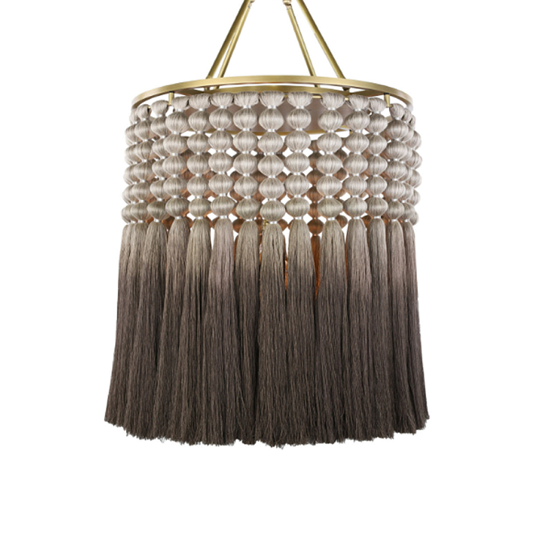 Люстра плетеная с кисточками на золотистом каркасе Boho Tassel Chandelier Коричневый Латунь Люстра плетеная с кисточками на золотистом каркасе Boho Tassel Chandelier Коричневый Латунь в Перми | Loft Concept