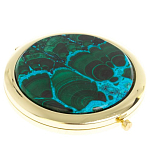 Зеркало карманное складное круглое из натурального камня Малахит с Хризоколлой в подарочной упаковке Gold Stone Mirrors варинант исполнения - 1 | Loft Concept в Перми