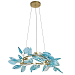 Люстра светодиодная золотистом каркасе с синими стеклянными листьями Blue Light Wreath варинант исполнения - 1 | Loft Concept в Перми