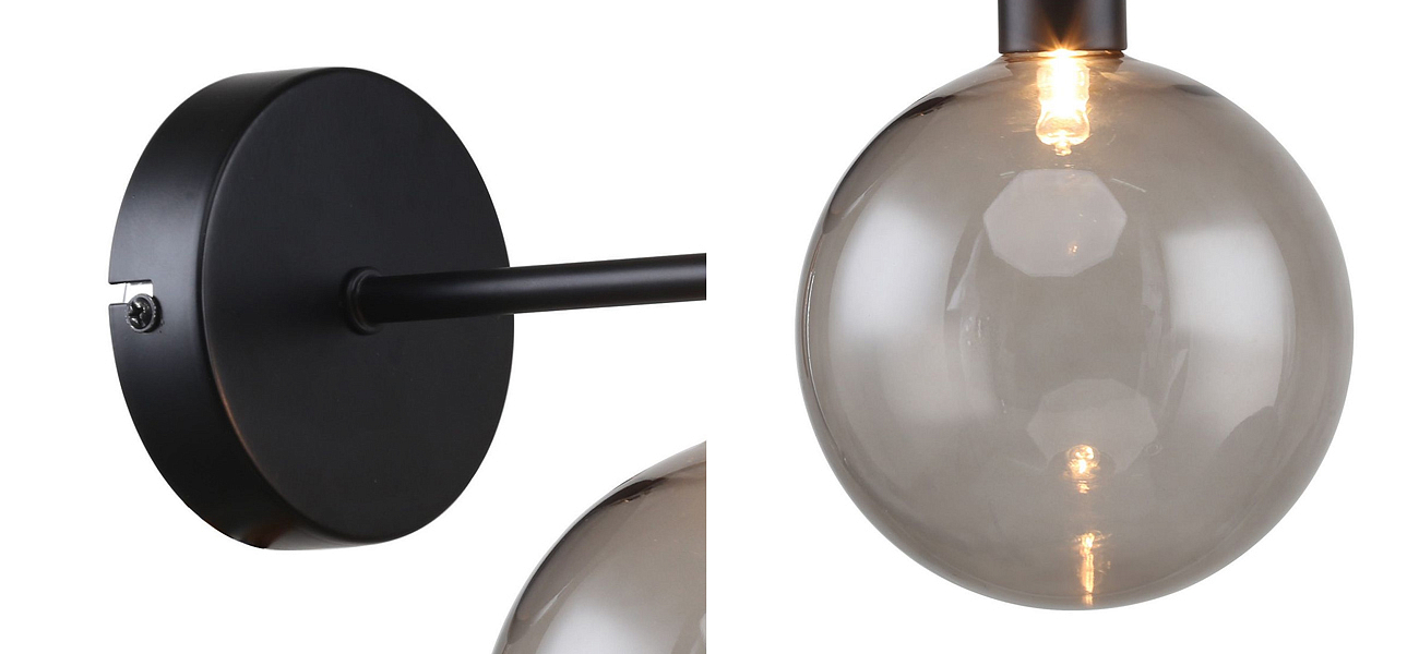 Бра с выдувным плафоном серого цвета Carmella Globe Black Бра с выдувным плафоном серого цвета Carmella Globe Black - Loft-Concept в Перми