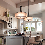 Люстра подвесная с двойным круглым плафоном из органзы и матового стекла Kichler варинант исполнения - 6 | Loft Concept в Перми