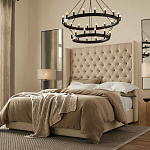 Кровать двуспальная бежевая с основанием из массива дерева с мягким изголовьем Flax Beds варинант исполнения - 3 | Loft Concept в Перми