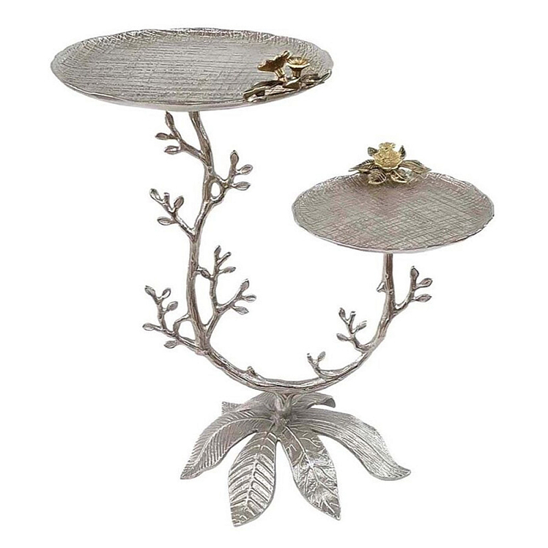 Столик с двумя круглыми столешницами на соновании виде изогнутых ветвей Forest Fairy Tale Серебряный в Перми | Loft Concept 