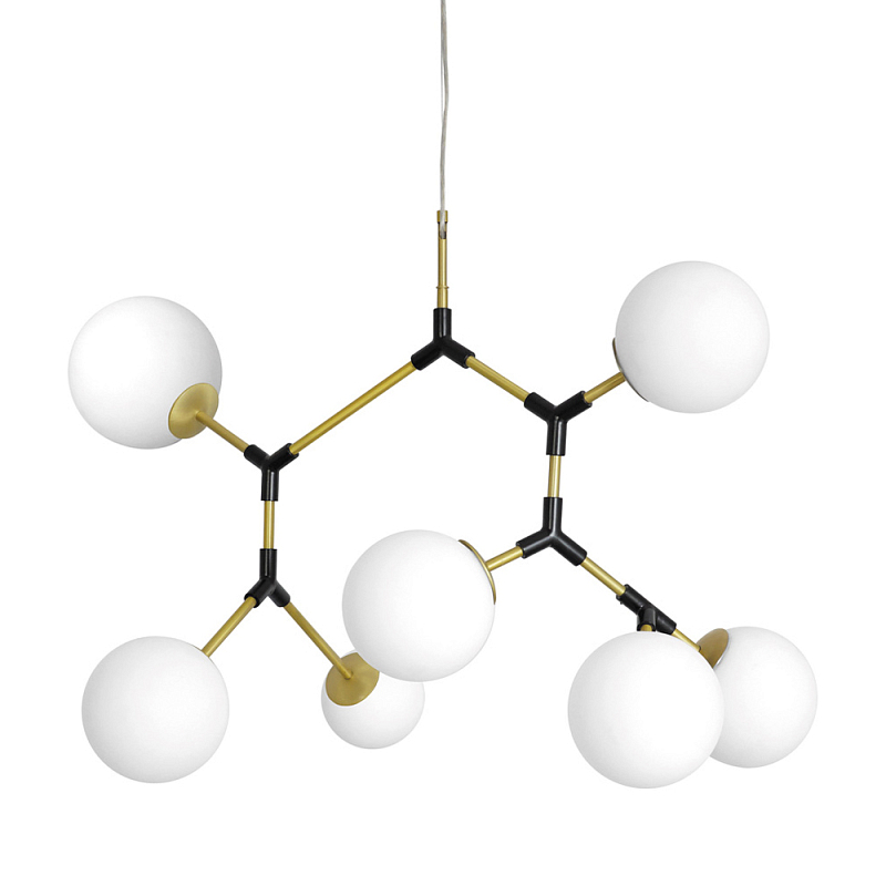 Люстра с 7-ю белыми шарообразными плафонами Natural Concepts Латунь Черный Белый в Перми | Loft Concept 