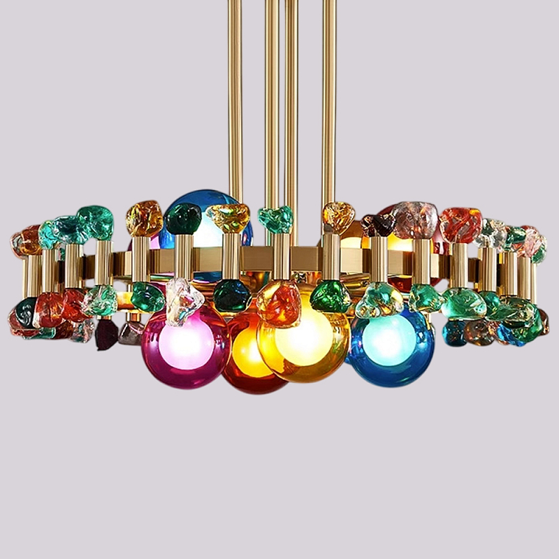 Люстра круглая золотистая с цветными плафонами Colorful Ball Candy Crystal Золотой Мульти Люстра круглая золотистая с цветными плафонами Colorful Ball Candy Crystal Золотой Мульти в Перми | Loft Concept