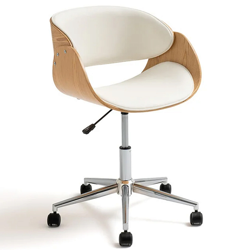 Вращающееся офисное кресло на колёсах Delwyn Chair White Белый Бежевый Хром Черный Вращающееся офисное кресло на колёсах Delwyn Chair White Белый Бежевый Хром Черный в Перми | Loft Concept
