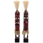 Комплект из 2-х деревянных статуэток Asmat Straw Headdress Statuettes Red Tattoo варинант исполнения - 5 | Loft Concept в Перми