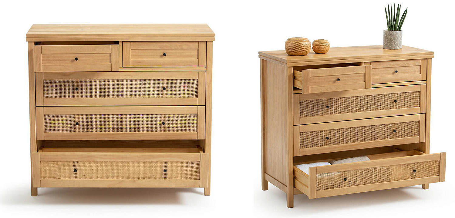 Комод в скандинавском стиле Niels Wicker 5 drawers ящики с плетеными вставками Комод в скандинавском стиле Niels Wicker 5 drawers ящики с плетеными вставками - Loft-Concept в Перми